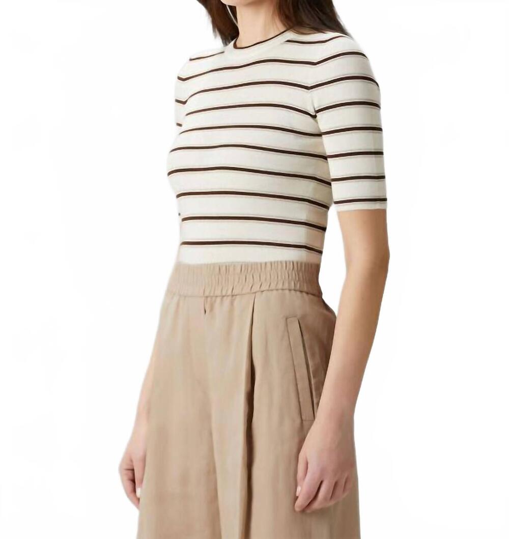 NEW BRUNELLO CUCINELLI short sleeve crew neck sweater in beige brown